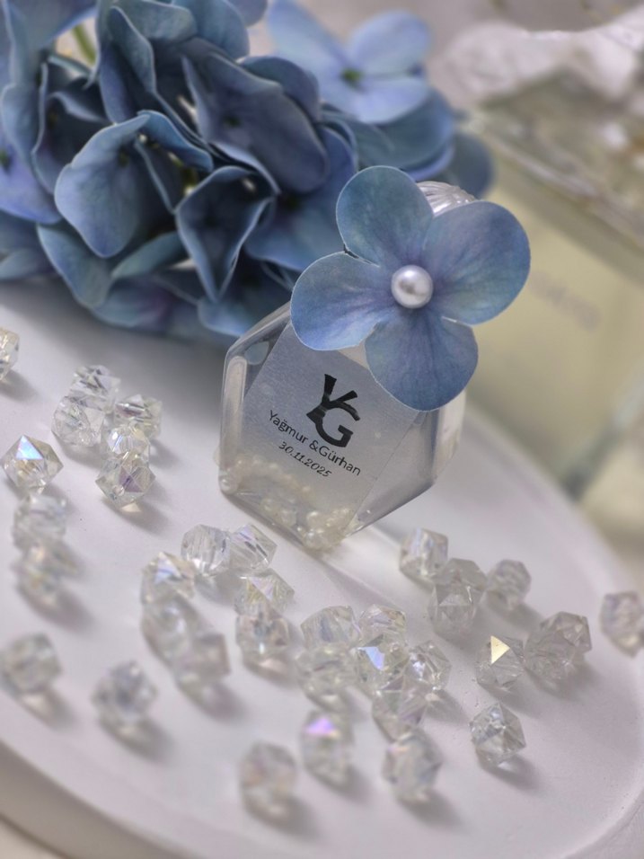 Mavi Çiçekli Nişan Nikah Söz Hediyelik - Görsel 2