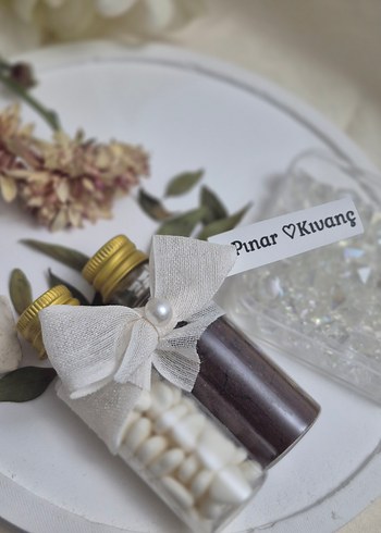 Beyaz Fiyonk Detaylı Mini Hediye Seti Kahve ve Kalpli şeker - Görsel 2