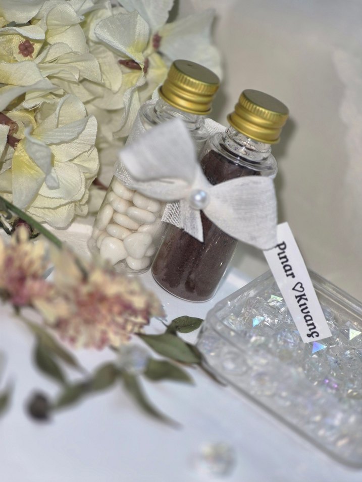 Beyaz Fiyonk Detaylı Mini Hediye Seti Kahve ve Kalpli şeker - Görsel 5