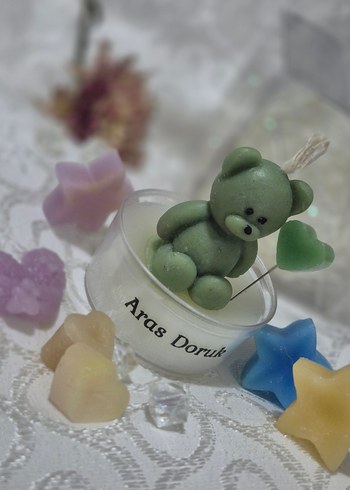 Yeşil Ayıcık Figürlü Mum Hosgeldin Bebek hediyesi - Görsel 2