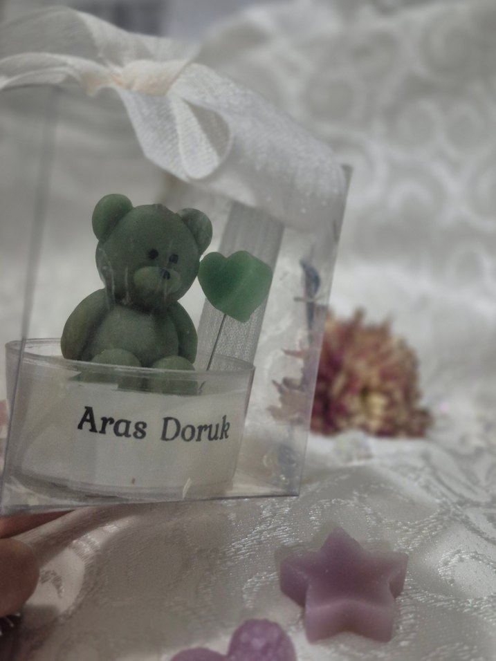 Yeşil Ayıcık Figürlü Mum Hosgeldin Bebek hediyesi - Görsel 3