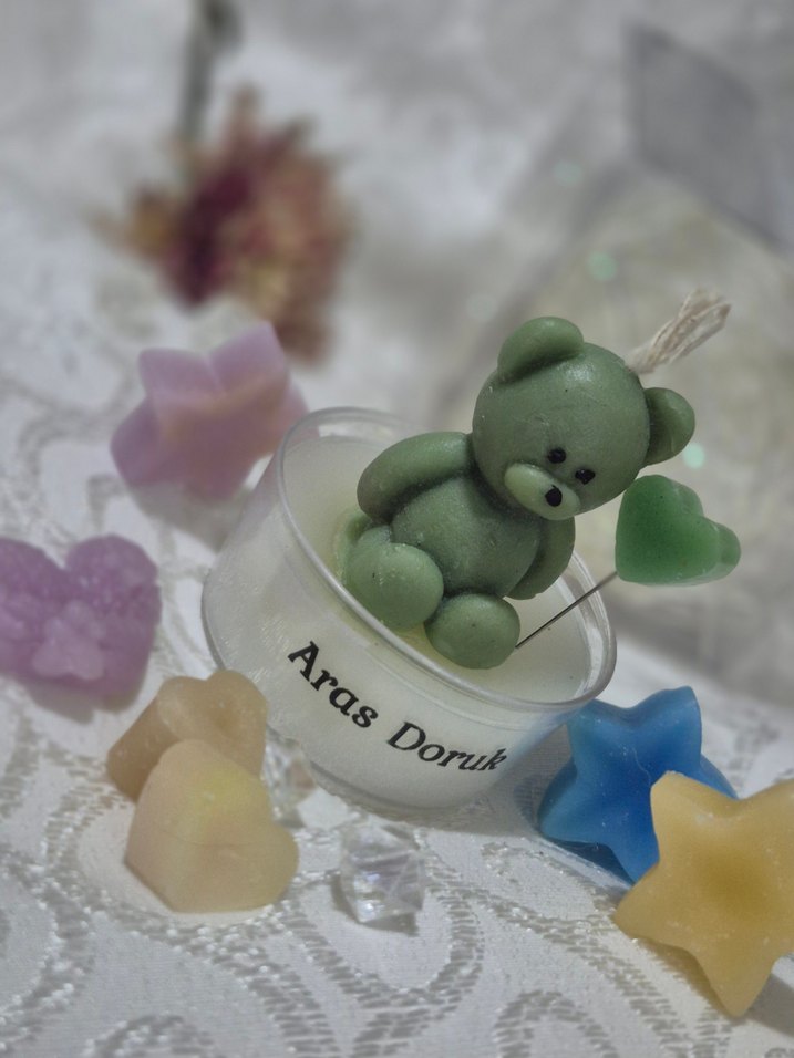 Yeşil Ayıcık Figürlü Mum Hosgeldin Bebek hediyesi - Görsel 2