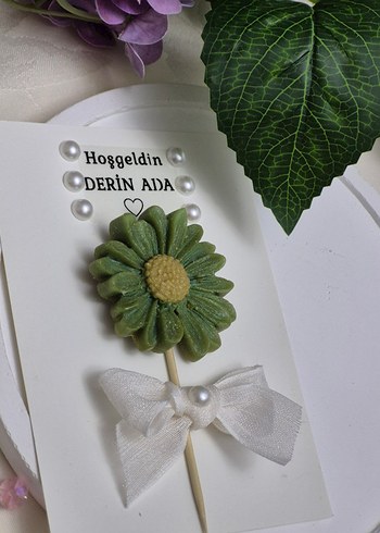 Yeşil Pastel Çiçek Mum Süsü - Görsel 4