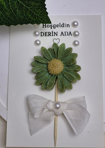 Yeşil Pastel Çiçek Mum Süsü - Görsel 3