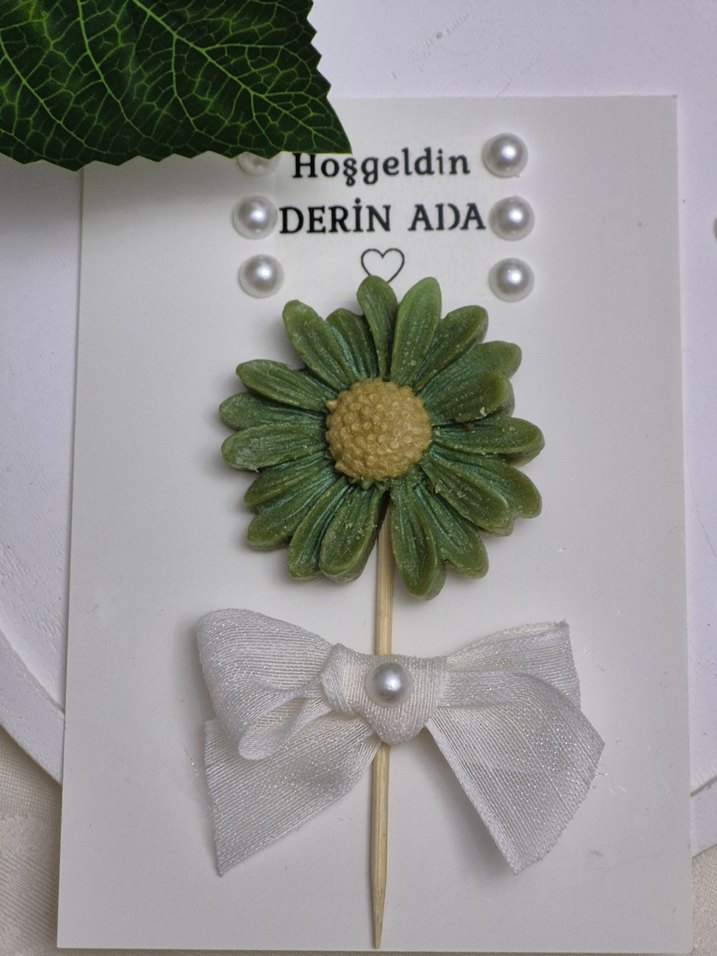 Yeşil Pastel Çiçek Mum Süsü - Görsel 3
