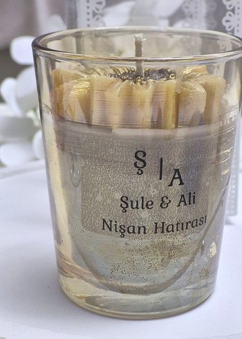 Altın Renkli  Mum Nişan hediyeliği - Görsel 3