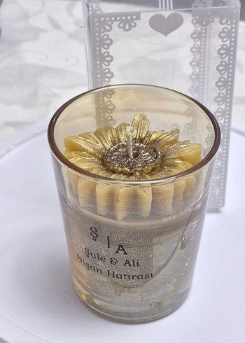 Altın Renkli  Mum Nişan hediyeliği - Görsel 2