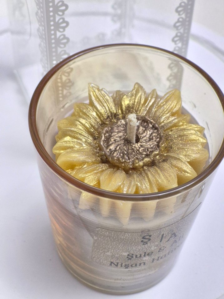 Altın Renkli  Mum Nişan hediyeliği - Görsel 4