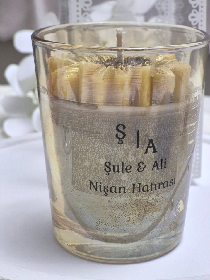 Altın Renkli  Mum Nişan hediyeliği - Görsel 3