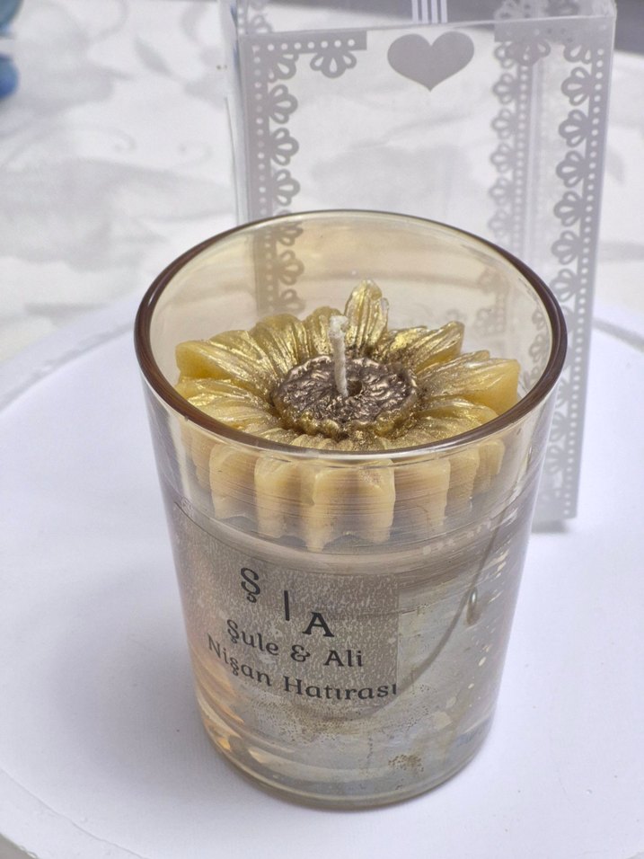 Altın Renkli  Mum Nişan hediyeliği - Görsel 2