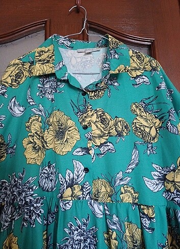 Yesil cicekli 44 beden elbise.etiketi L beden - Görsel 5