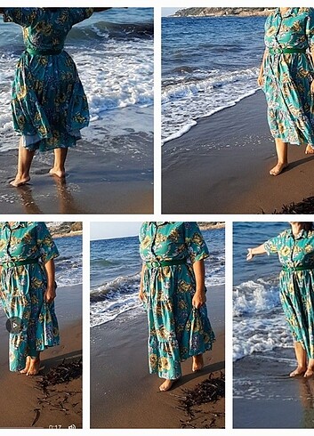 Yesil cicekli 44 beden elbise.etiketi L beden - Görsel 7