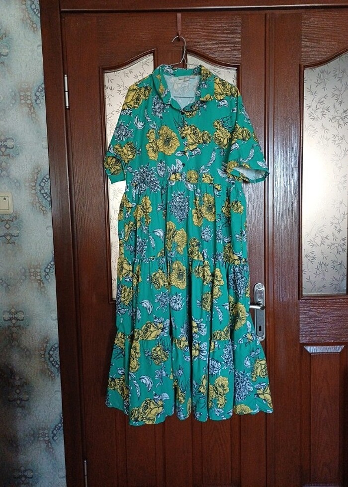 Yesil cicekli 44 beden elbise.etiketi L beden - Görsel 2