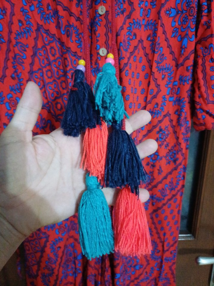 Renkli Püsküllü Bohem Uzun Elbise - Görsel 3