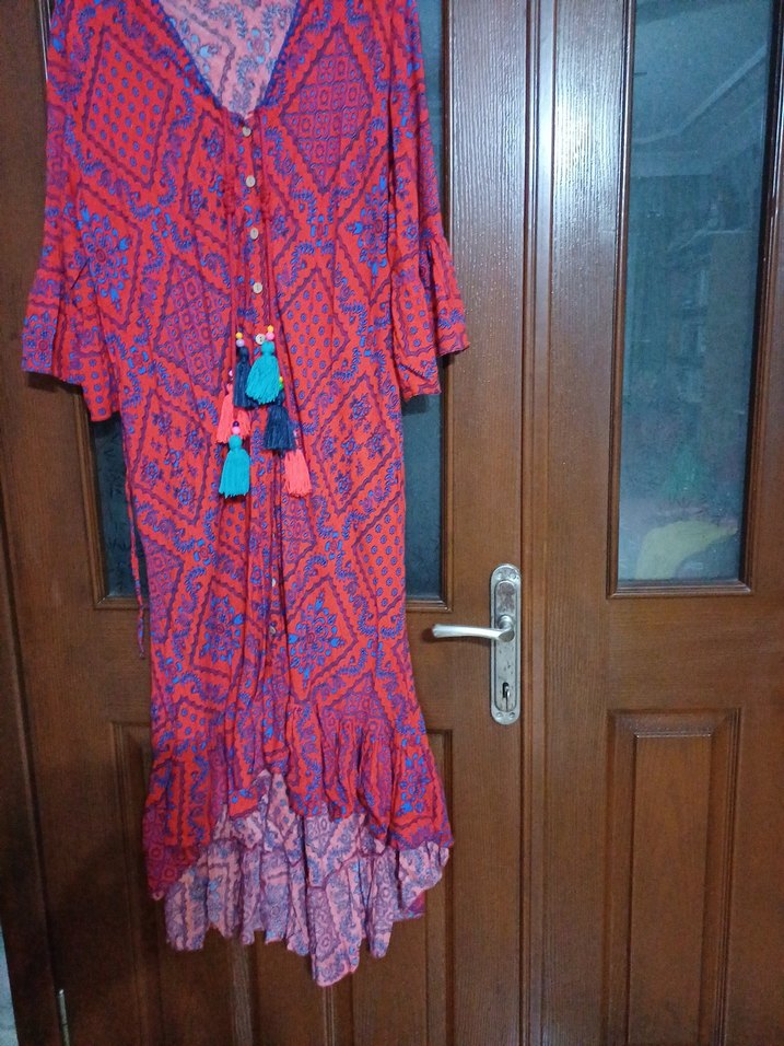 Renkli Püsküllü Bohem Uzun Elbise - Görsel 2