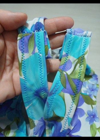 Mavi Çiçek Desenli etekli Mayo - Görsel 5