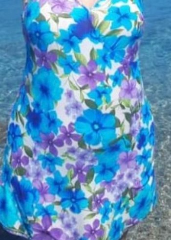 Mavi Çiçek Desenli etekli Mayo - Görsel 8