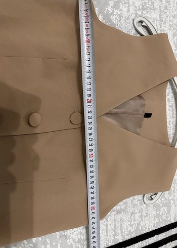 Bej Düğmeli Kadın Midi Yelek - Görsel 3