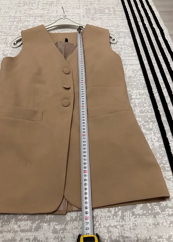 Bej Düğmeli Kadın Midi Yelek - Görsel 2