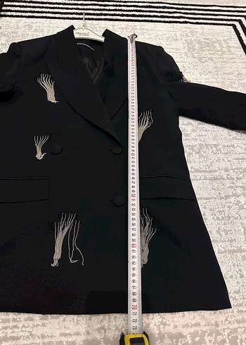 Nakışlı Siyah Kısa Kadın Blazer Ceket - Görsel 5