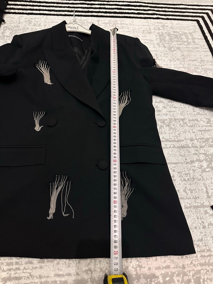 Nakışlı Siyah Kısa Kadın Blazer Ceket - Görsel 5