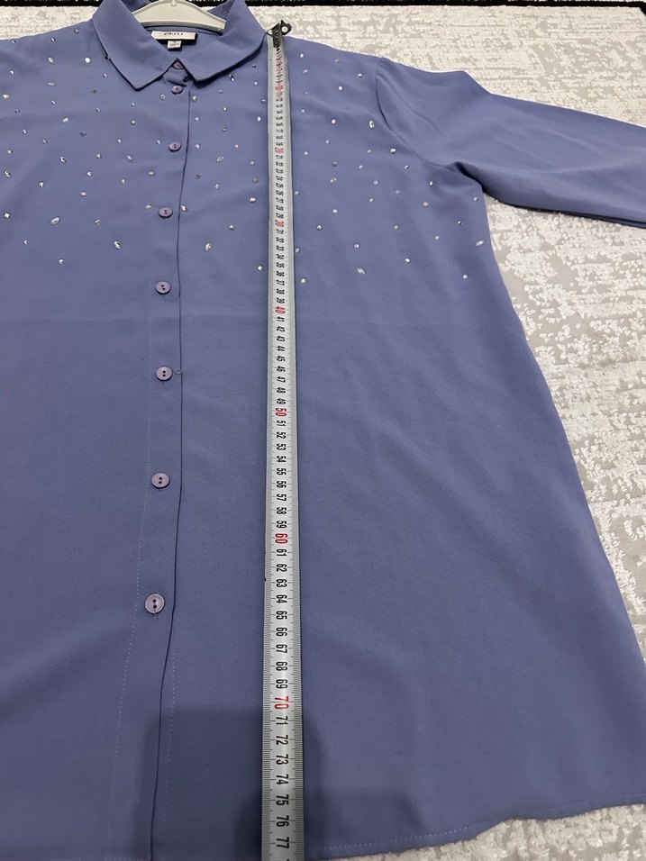 Mavi Düğmeli Uzun Kollu Kadın Gömlek - Görsel 5