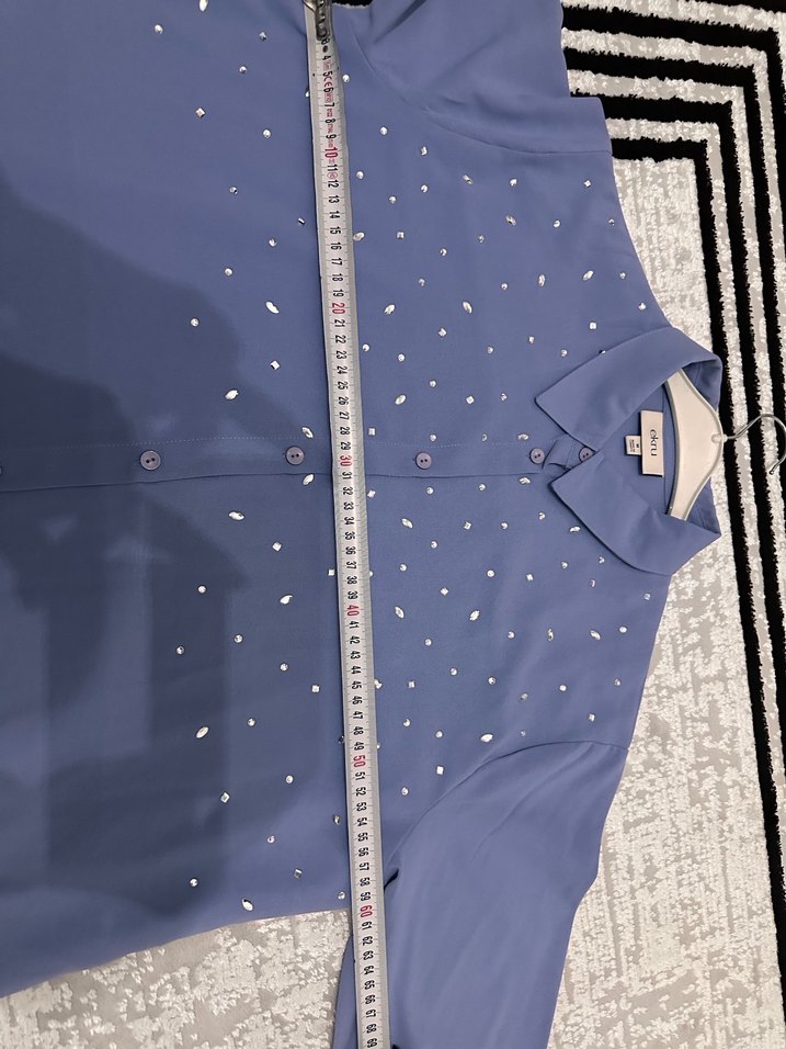 Mavi Düğmeli Uzun Kollu Kadın Gömlek - Görsel 3