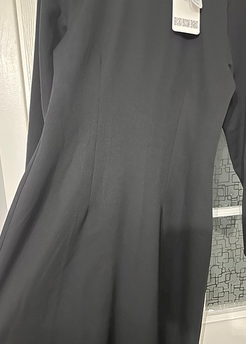 Uzun Kollu Siyah Kadın Uzun Elbise - Görsel 4