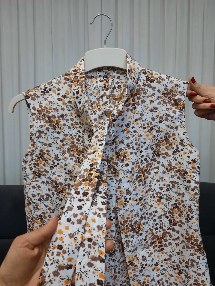 Düğmeli Kolsuz Bohem Desenli Gömlek - Görsel 2