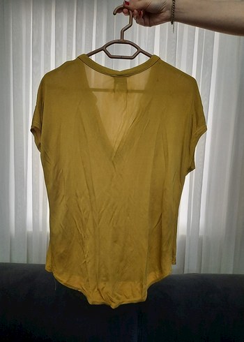 Sarı V Yakalı Salaş Kadın Bluz - Görsel 2