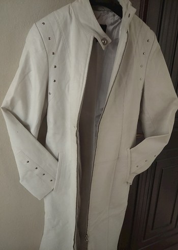 Kadın Beyaz Süet Uzun Ceket - Görsel 2