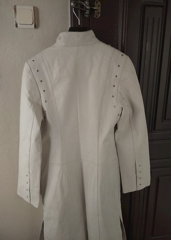 Kadın Beyaz Süet Uzun Ceket - Görsel 6