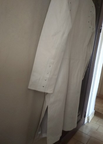 Kadın Beyaz Süet Uzun Ceket - Görsel 5