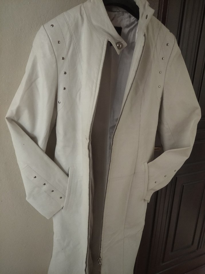 Kadın Beyaz Süet Uzun Ceket - Görsel 2