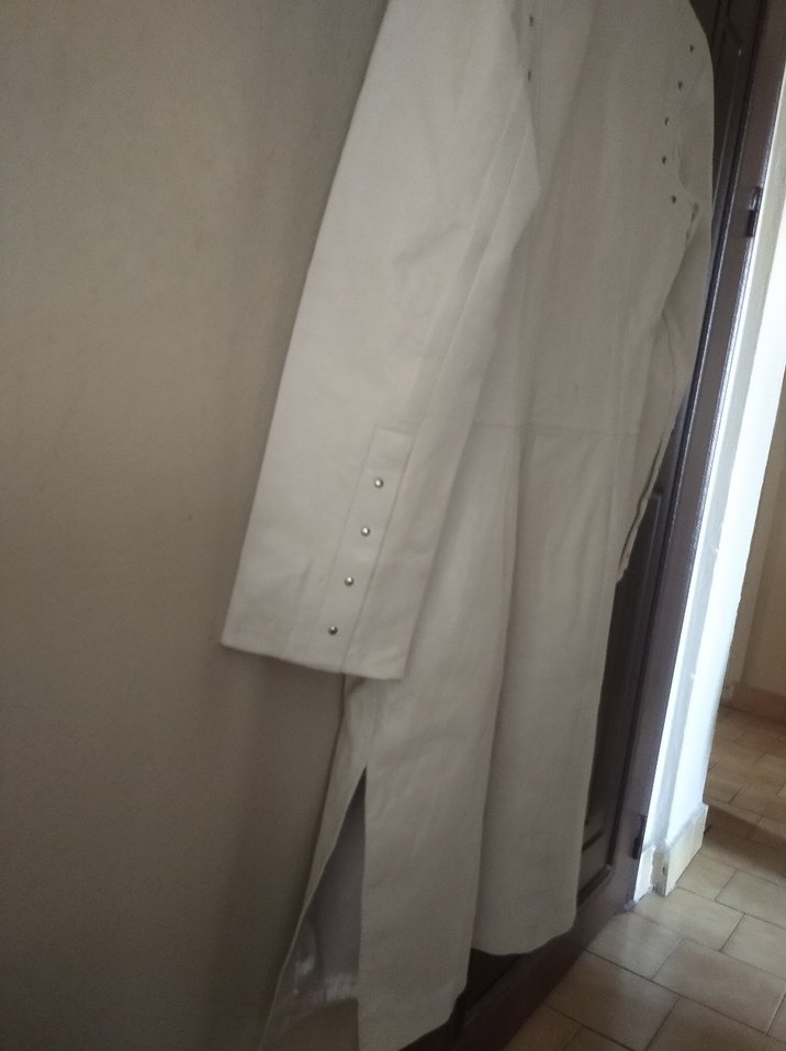 Kadın Beyaz Süet Uzun Ceket - Görsel 5