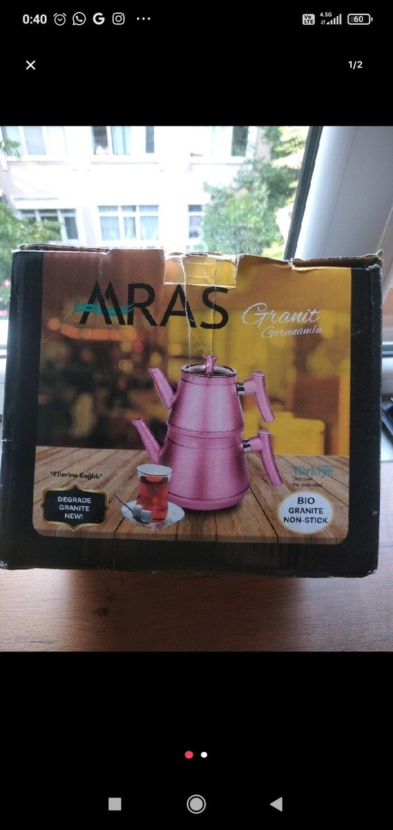 Altın Saplı Beyaz Çaydanlık - Görsel 2