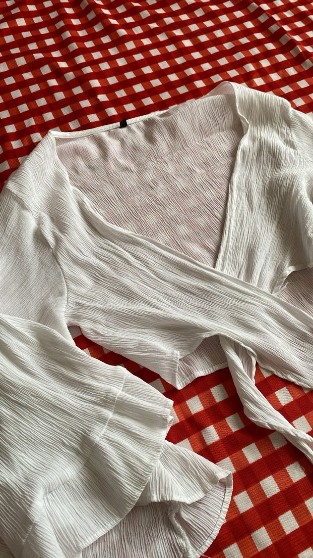 Kadın Beyaz Keten Pilili Bohem Bluz - Görsel 2