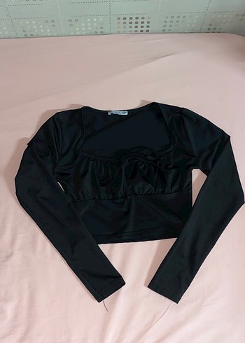 Uzun Kollu Siyah Crop - Görsel 2