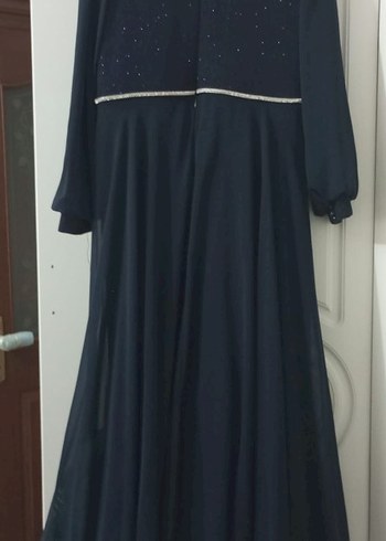 Lacivert Uzun Kollu Drapeli Abiye Elbise - Görsel 2