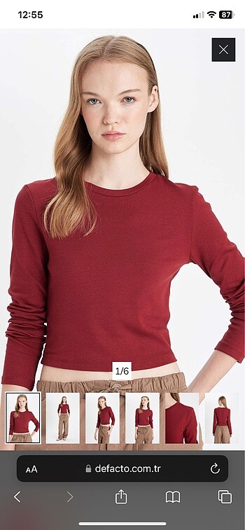Defacto bordo uzun kol crop