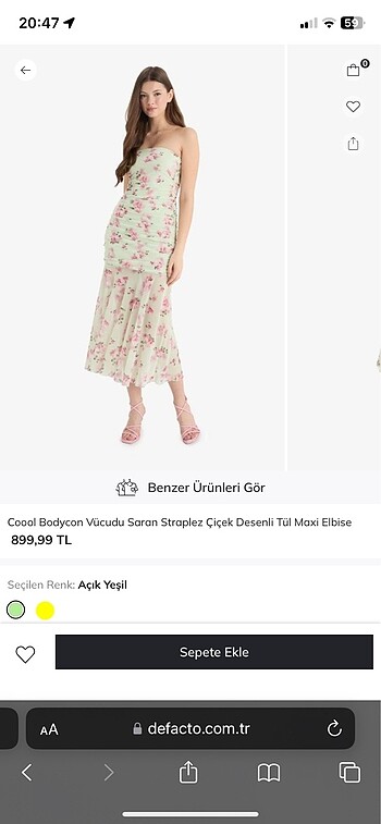 Defacto yeşil çiçekli elbise