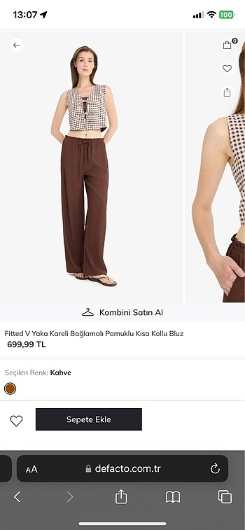 Defacto kareli bağlamlı bluz