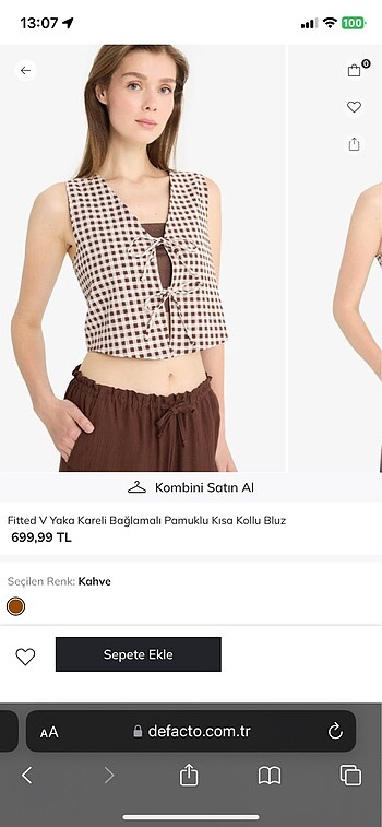 s Beden kareli bağlamlı bluz
