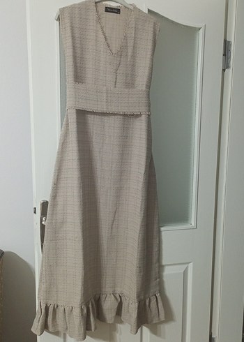 Bej Kadın Keten Uzun Elbise - Görsel 2