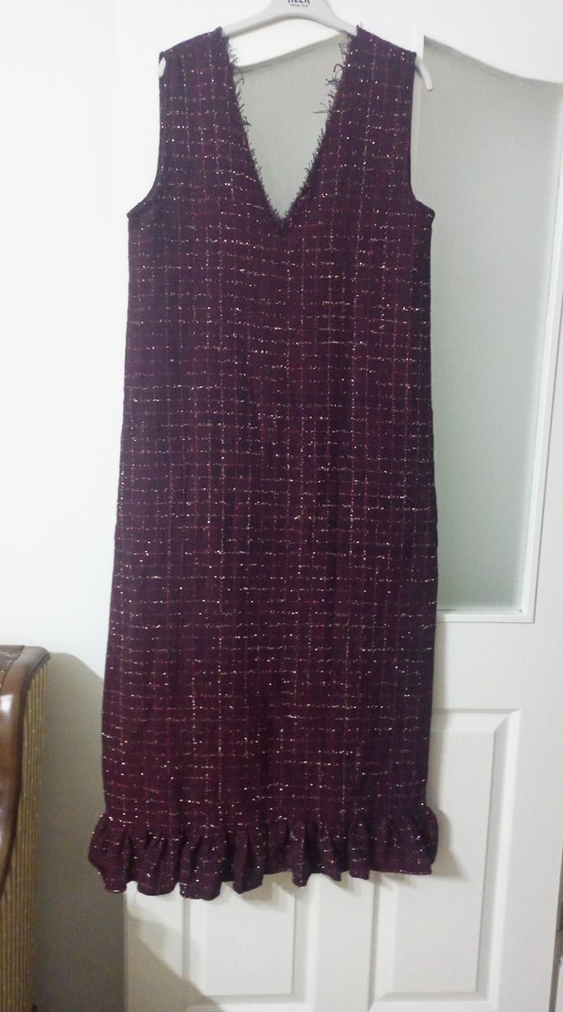 Bordo V Yaka Uzun Örme Kadın Elbise - Görsel 2