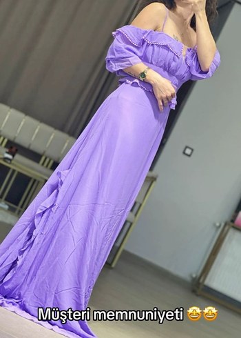 lila uzun şifon - Görsel 3