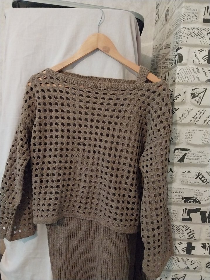 Bej Triko Mini Elbise Uzun Kollu - Görsel 4