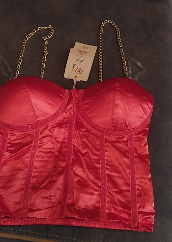 Zincir Detaylı Pembe Straplez Büstiyer - Görsel 2