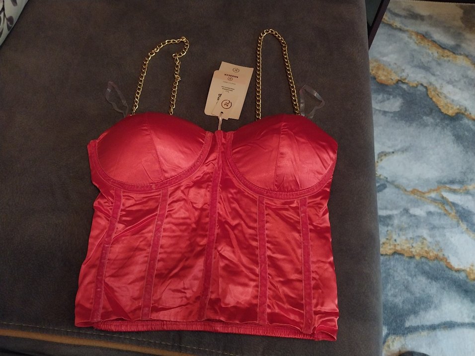 Zincir Detaylı Pembe Straplez Büstiyer - Görsel 2