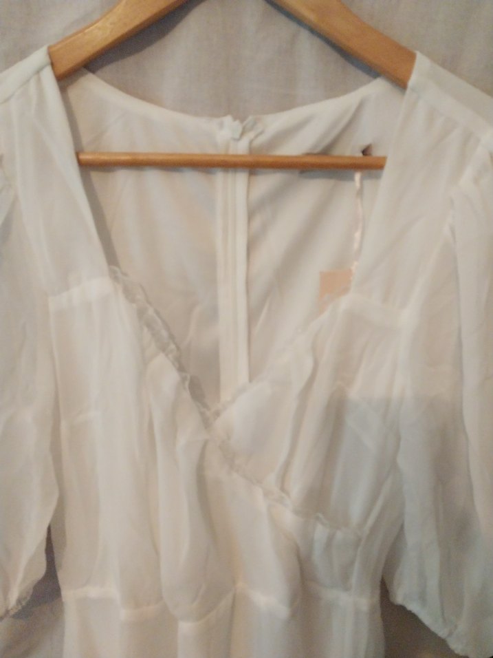 Beyaz drape Yakalı midi boy şifon Elbise - Görsel 5